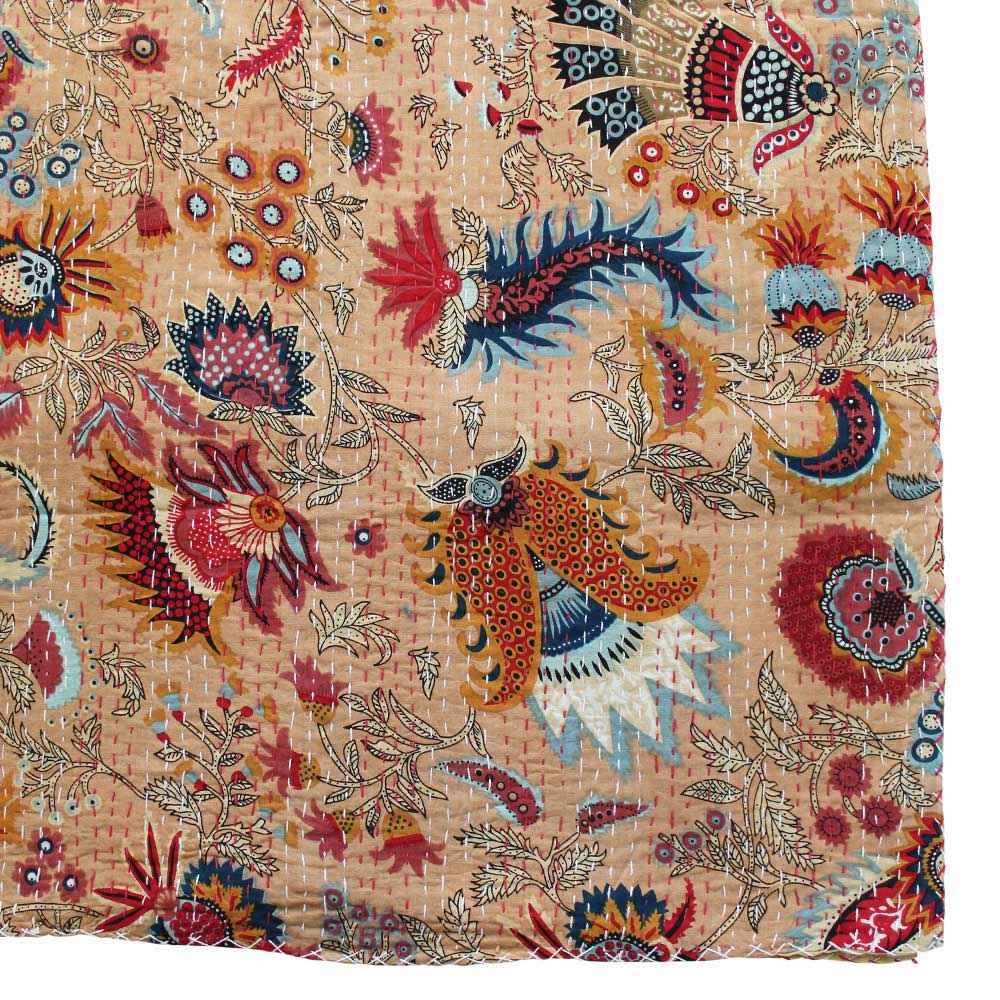 Powell Craft Kantha Throw Desert Sand Wild Flower Print